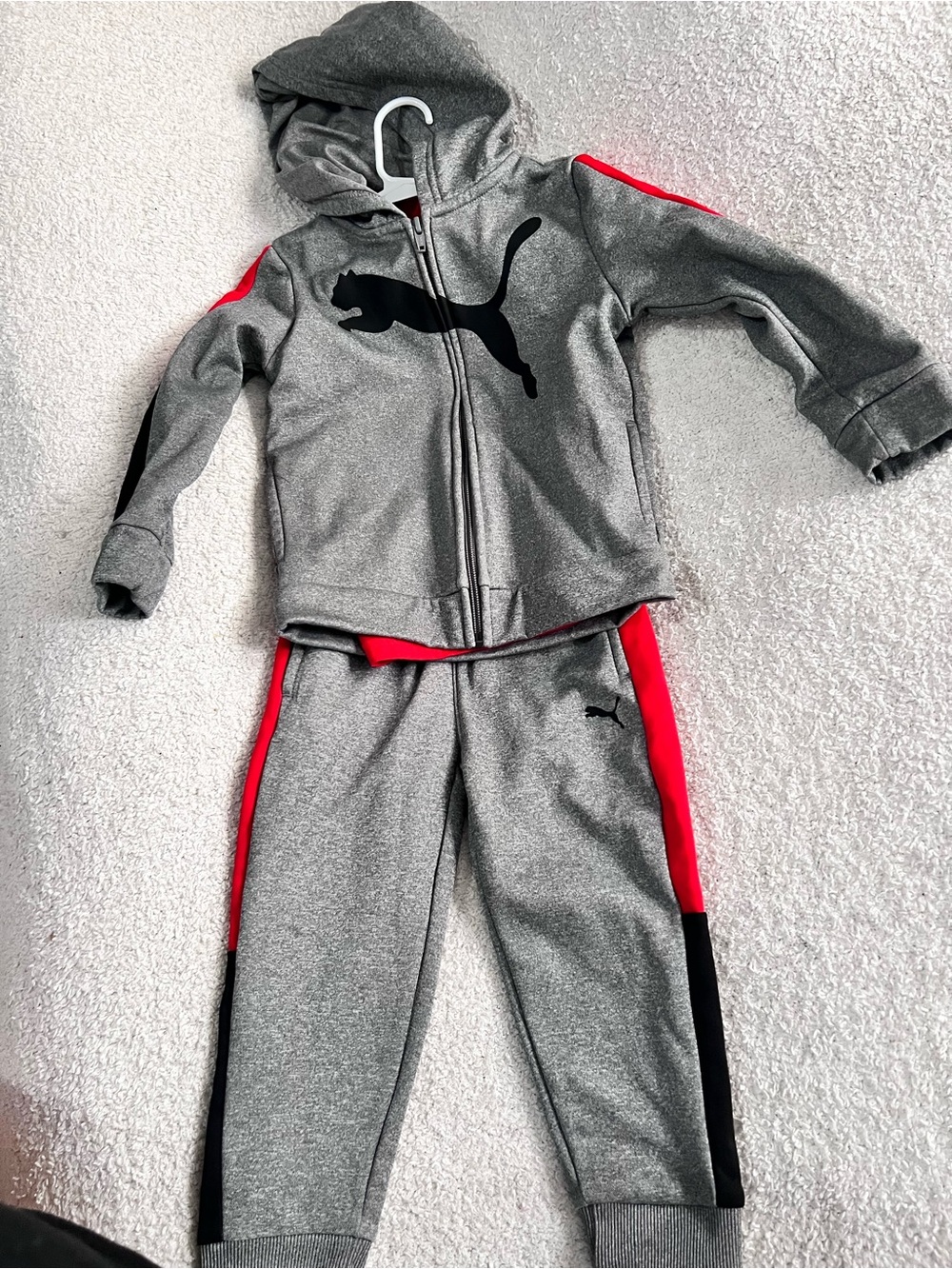 Puma Gray, Red & Black Kids' Sweatpants Jogger Set